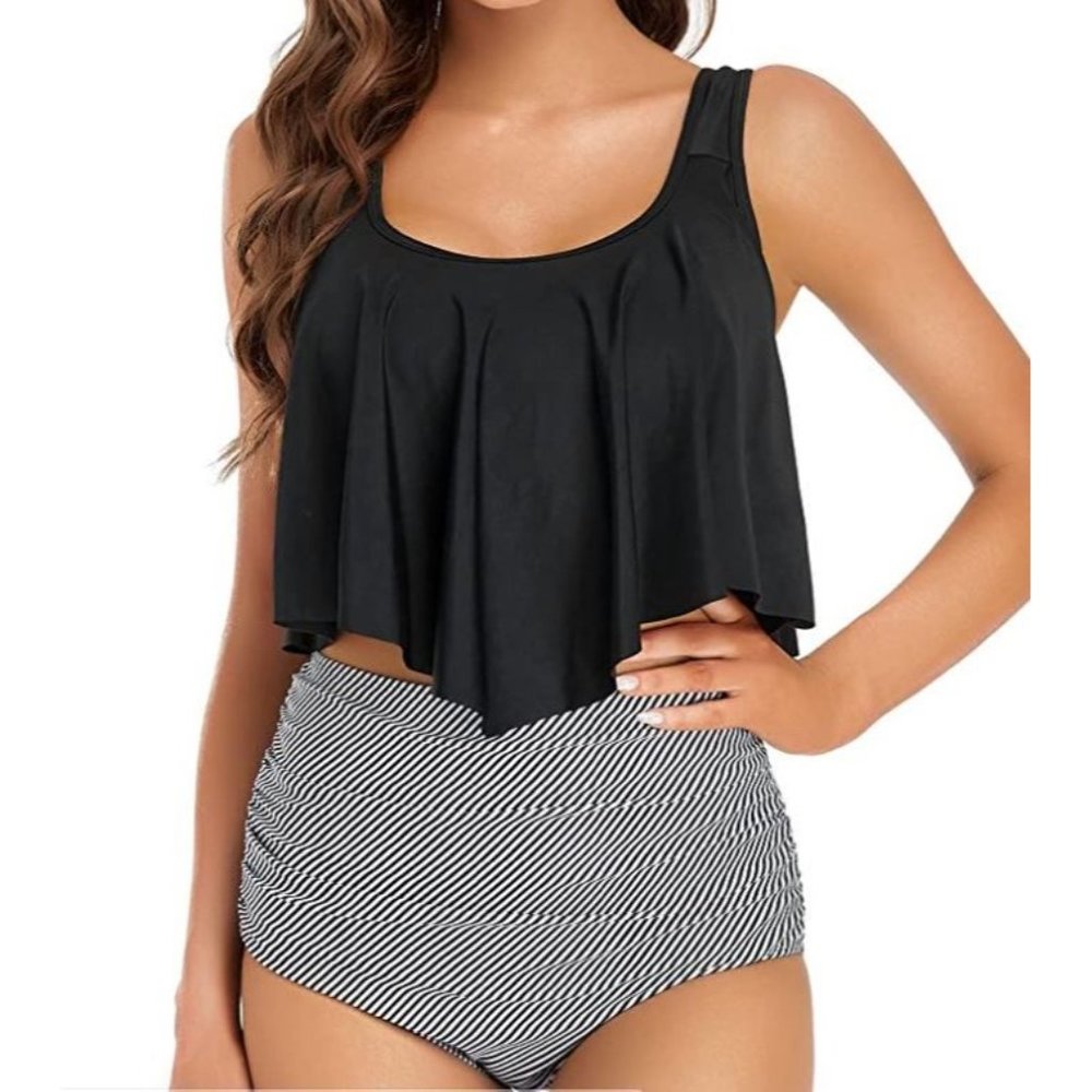 Edelqual Tankini Swimsuits for Women Two Piece Bathing Suits Ruffled Flounce Top